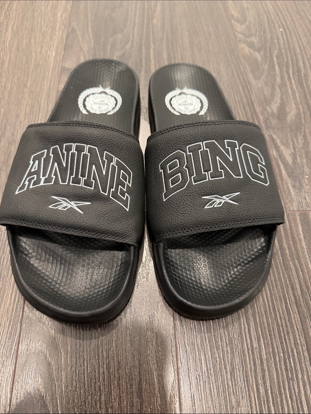 Anine Bing x Reebok Black Logo Slide Sandals